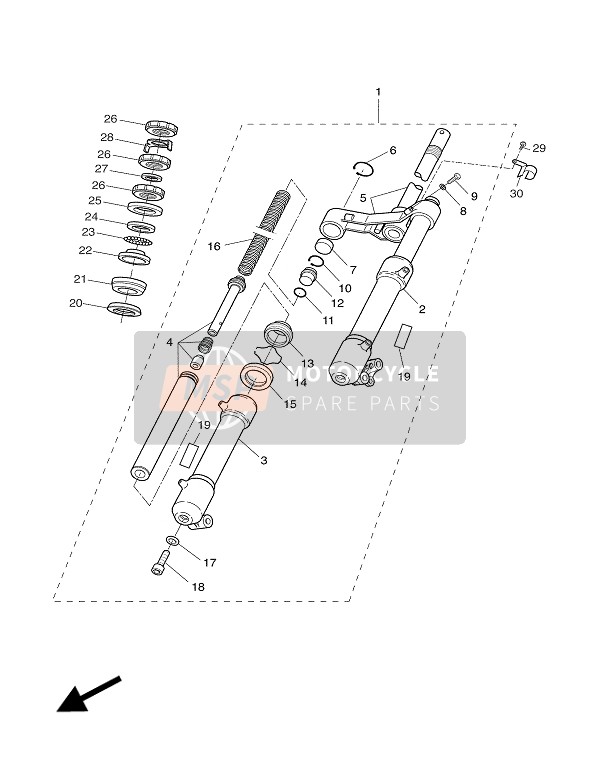 Yamaha YQ100 AEROX 2002 Forcella anteriore per un 2002 Yamaha YQ100 AEROX